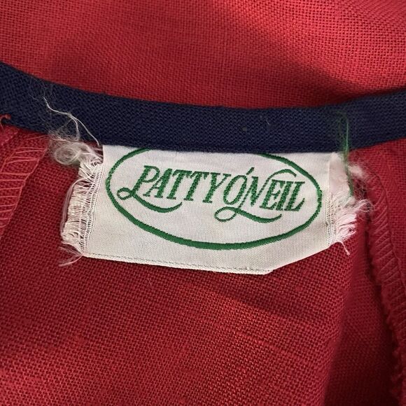 Vtg 1970s Dress Women's Small Red Linen Faux Wrap Button Skirt Belted Office - Picture 5 of 5